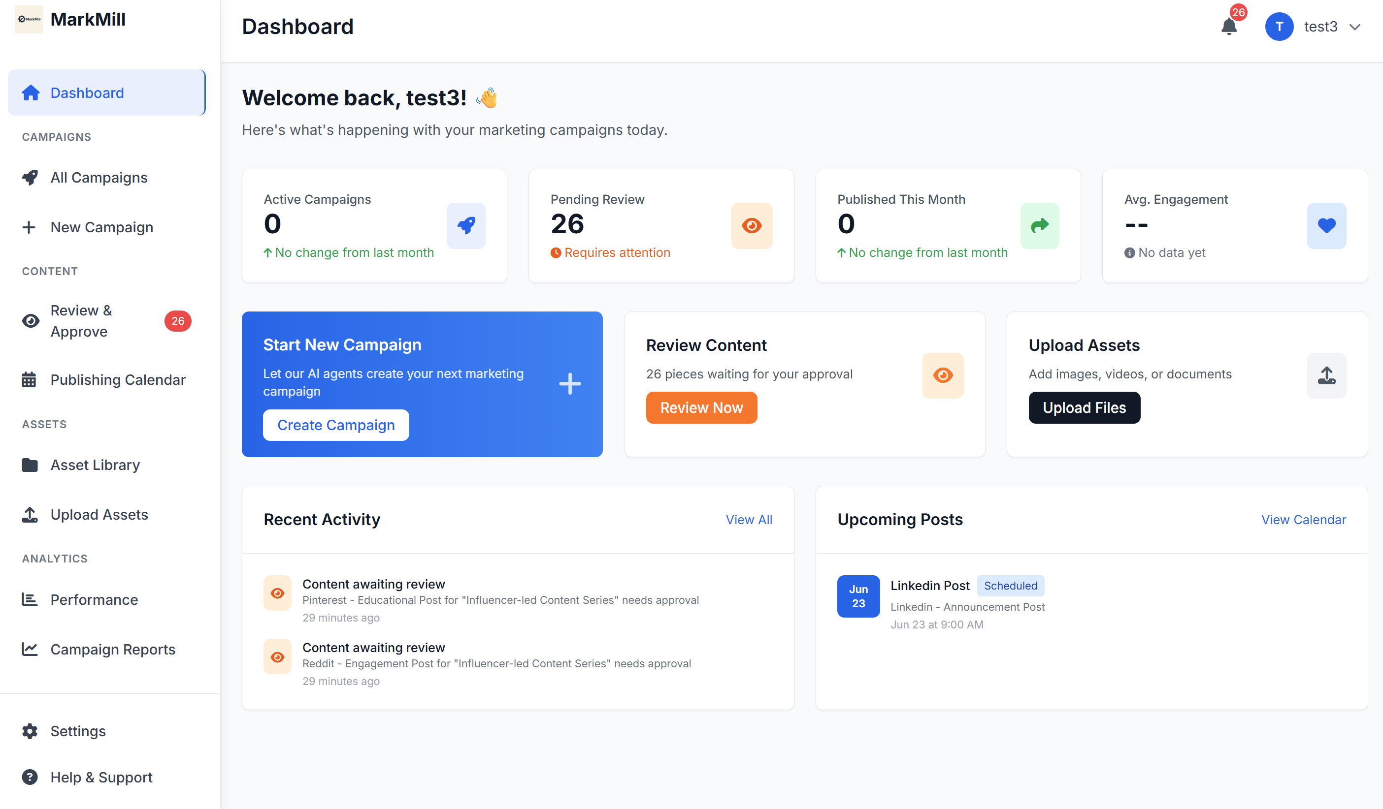 MarkMill Dashboard Demo